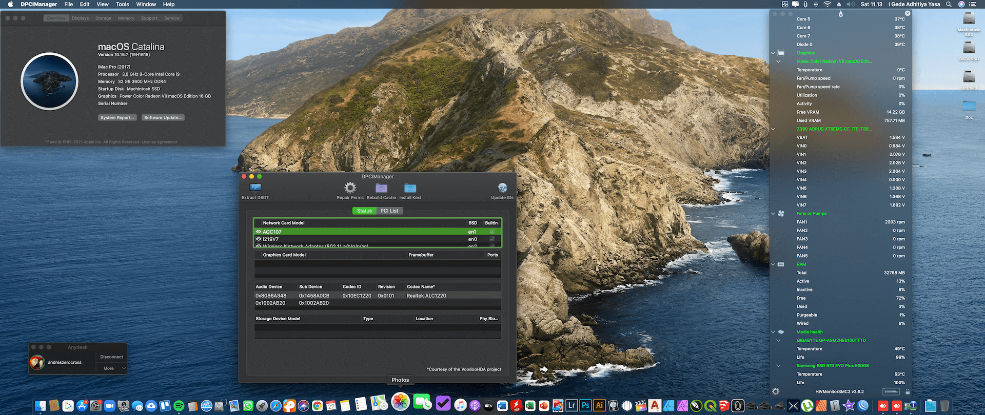 Success Hackintosh macOS Catalina 10.15.7 Build 19H1615 at Gigabyte Z390 Aorus Xtreme + Intel Core i9-9900 + Power Color Radeon VII 16GB